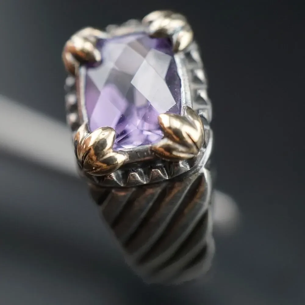 Vintage 14K Accent Purple Stone Radiant Cut Twist Ring 9.5 925 Sterling Signed